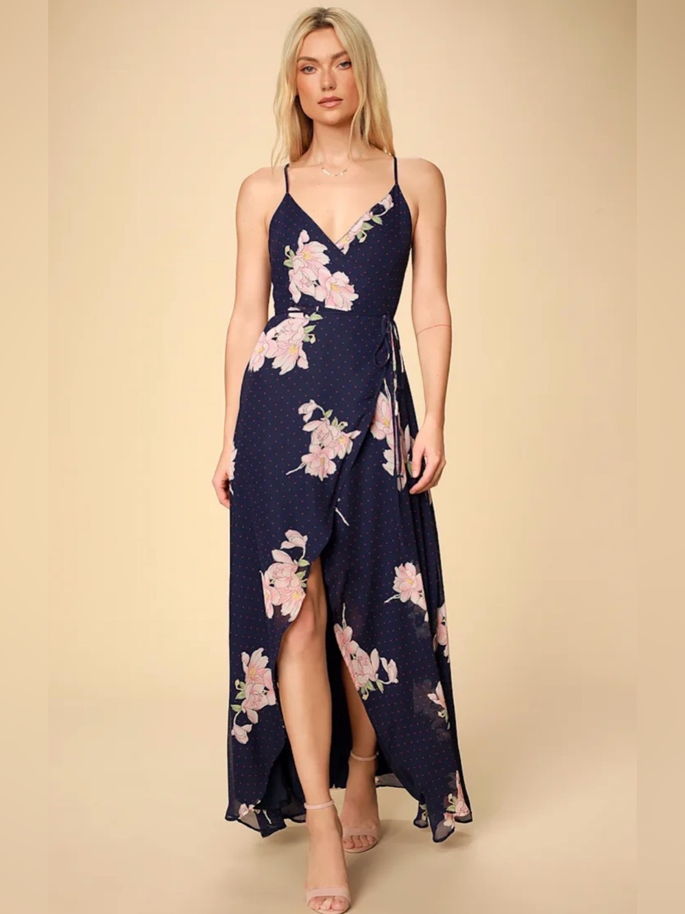 Lulus Floral Polka Dot Wrap Dress